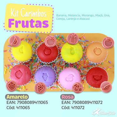Carimbos - Kit Carimbos Frutas (9pcs) - Rosa Bebê